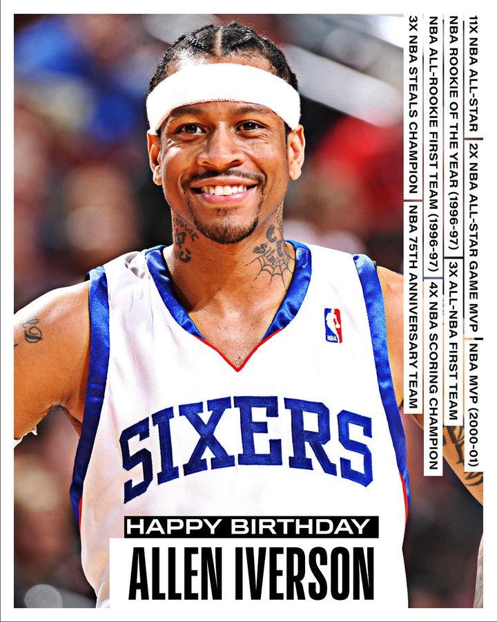 3次一陣&4屆得分王&11屆全明星&01年MVP！艾弗森50歲生日快樂??