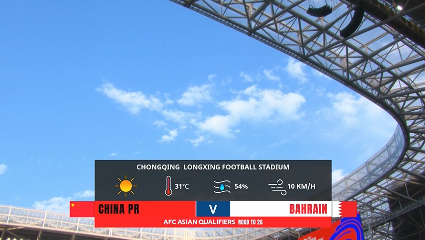 正值盛夏！國足主場(chǎng)重慶龍興足球場(chǎng)氣溫31℃，濕度54%