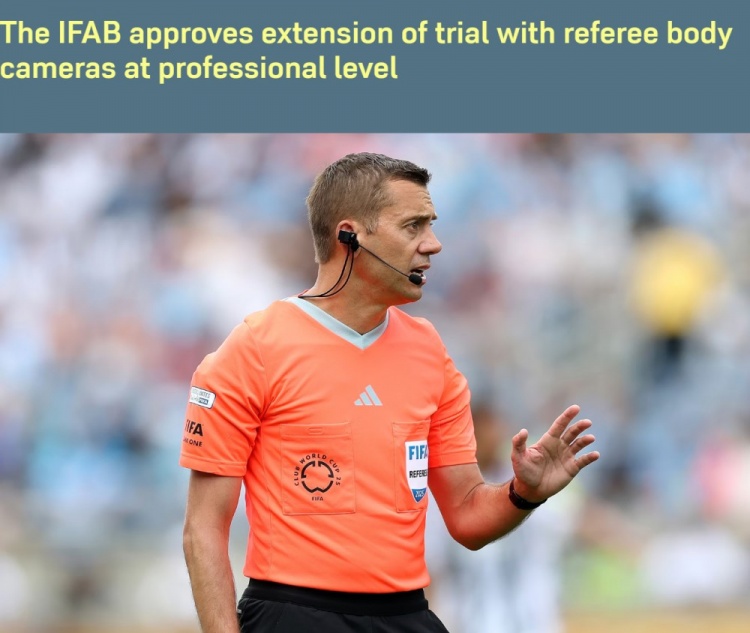 FIFA：裁判佩戴身體攝像機(jī)的試驗(yàn)擴(kuò)展至全球賽事