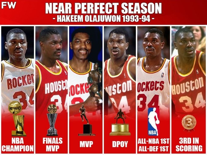 歷史單季最強表現(xiàn)？美媒曬大夢93-94賽季各種斬獲：FMVP&MVP&DPOY