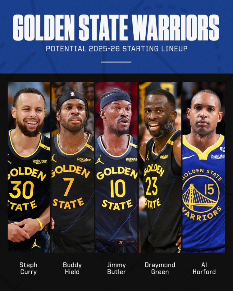 終于湊夠了！ESPN預測勇士首發(fā)：庫里 追夢 巴特勒 希爾德 霍福德